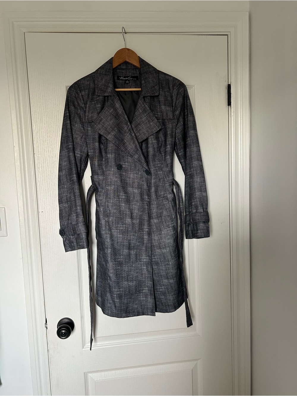 Kenneth Cole New York Charcoal Textured Double-Breasted Trench Coat